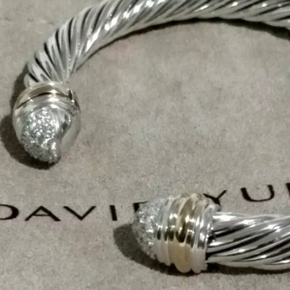 David Yurman SS & 18k Gold 7mm Cable With Diamonds